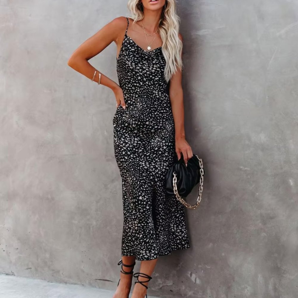 VICI DOLLS IMPERIO SATIN PRINTED MIDI SLIP DRESS, M